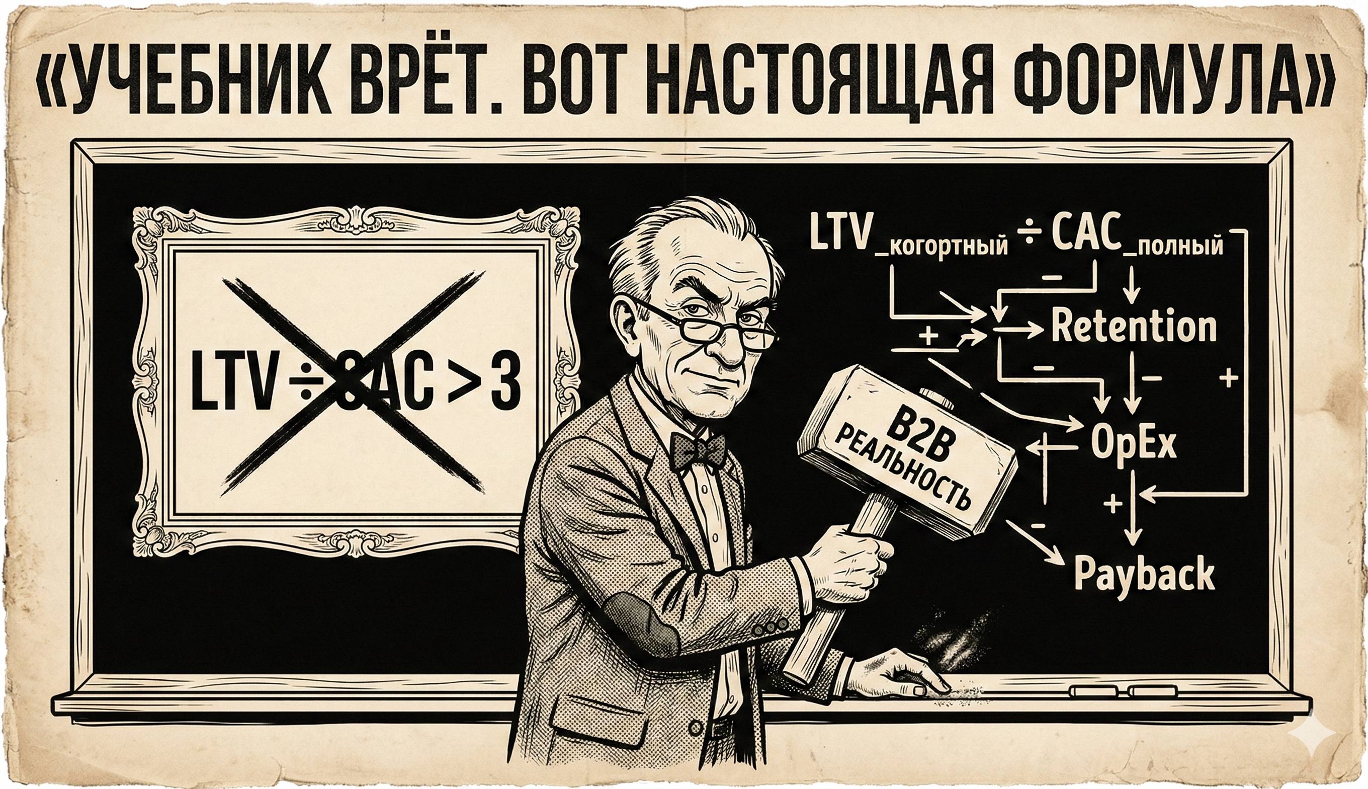 Профессор зачёркивает простую формулу LTV/CAC и показывает реальную для B2B